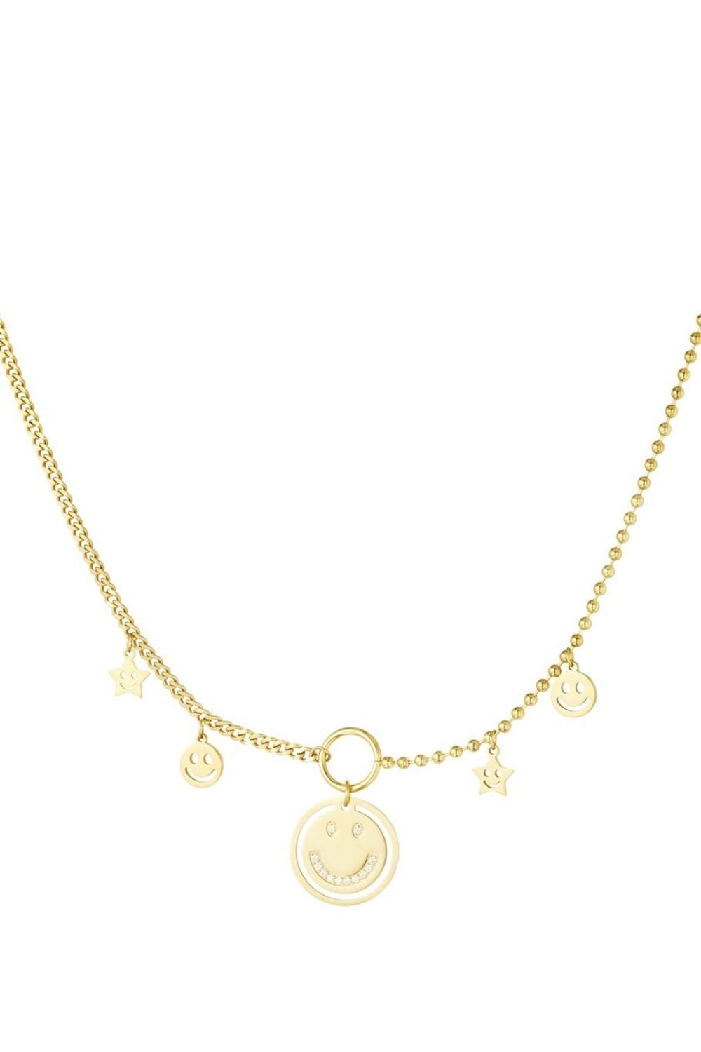 Smiley charm ketting – Goud