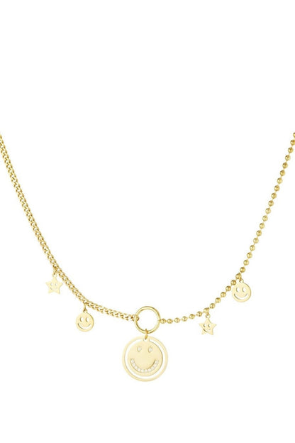 Smiley charm ketting – Goud