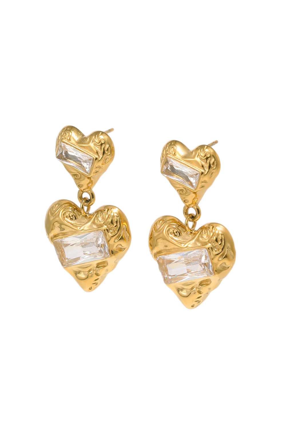 Double heart oorbellen | Goud