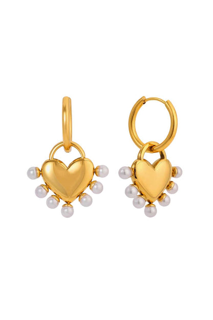 Pearly heart oorbellen | Goud