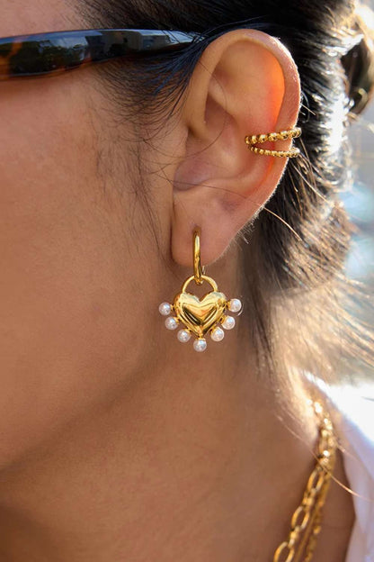 Pearly heart oorbellen | Goud