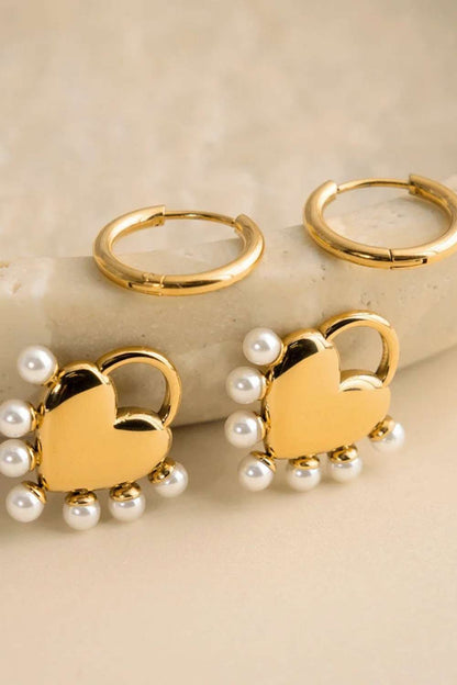 Pearly heart oorbellen | Goud