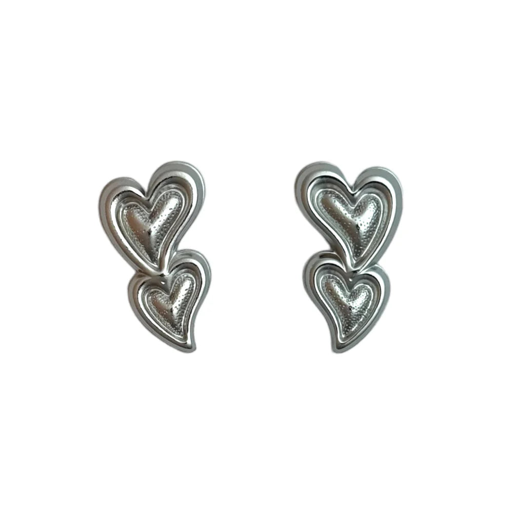 Dubbel love harten oorbellen | Zilver