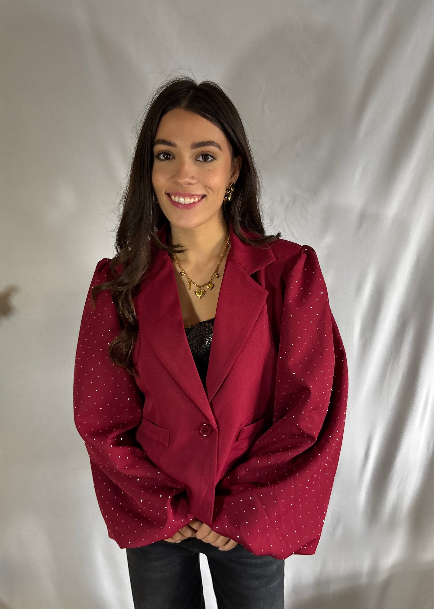 Nova | Blazer met glitter pofmouw Bordeaux