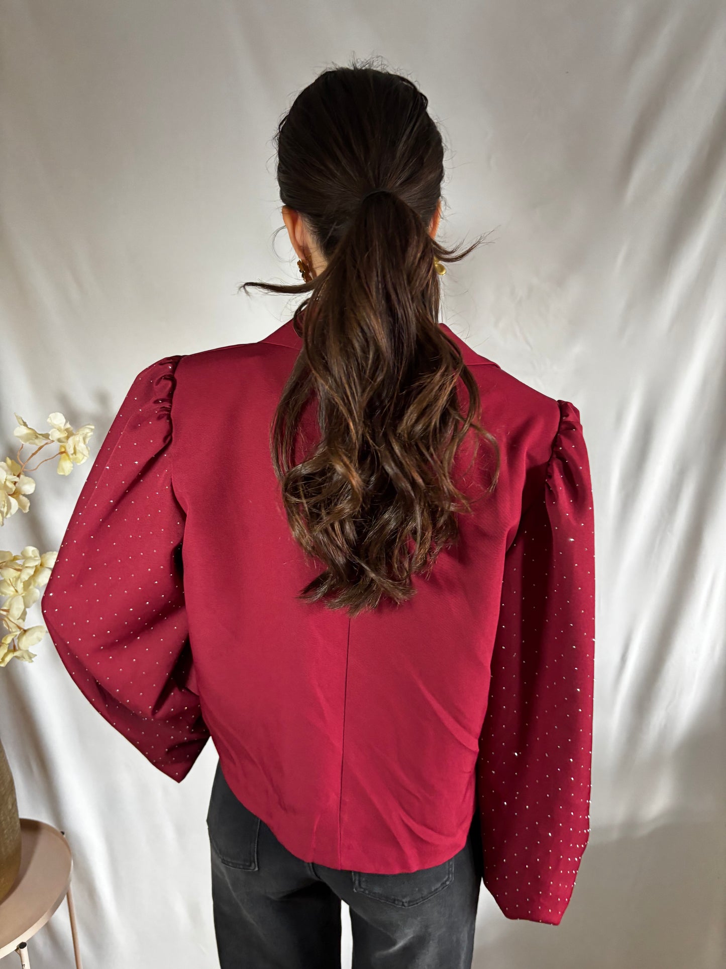 Nova | Blazer met glitter pofmouw Bordeaux
