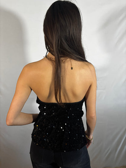 Isabel peplum glitter top | Zwart