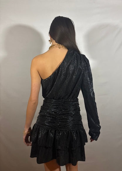 Fay one shoulder glitterjurkje | Zwart