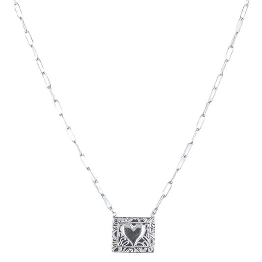 Schakelketting met zegel harten bedel | Zilver